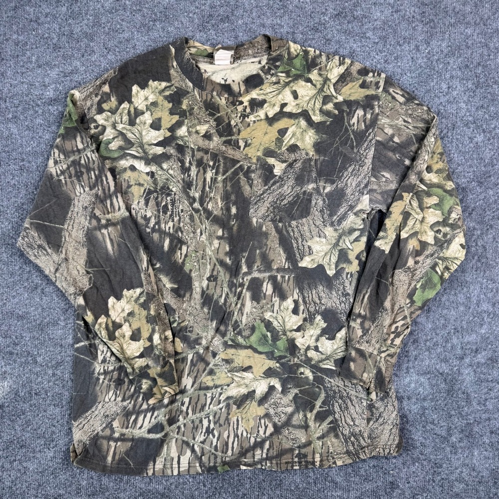 Jerzees T-Shirt Mens XL Camo Long Sleeve Pocket Cotton Outdoors Hunting Rip